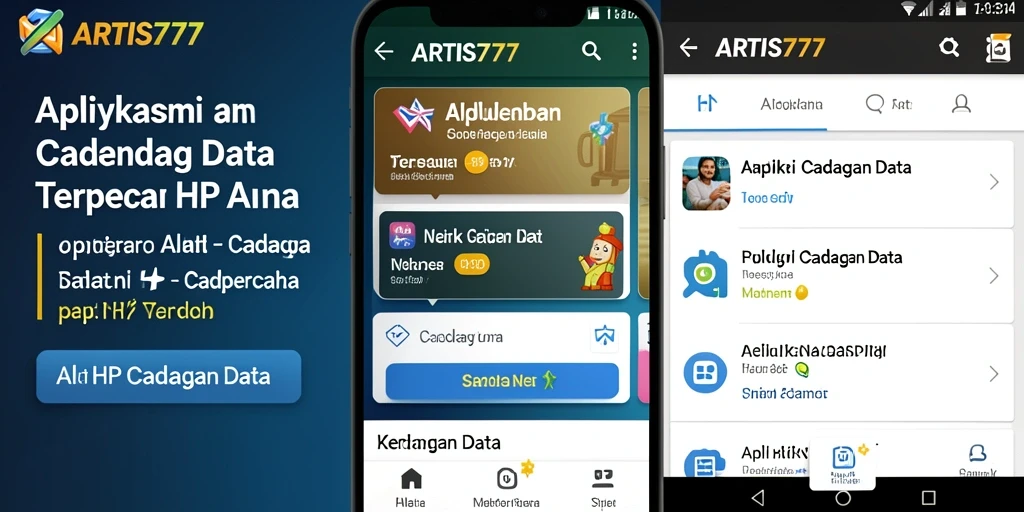 Antarmuka utama ARTIS777 dengan fitur cadangan data yang intuitif.