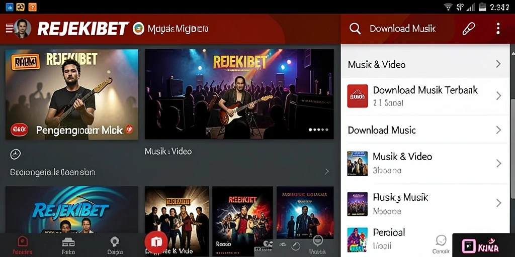 Tampilan antarmuka aplikasi REJEKIBET untuk Download Musik.
